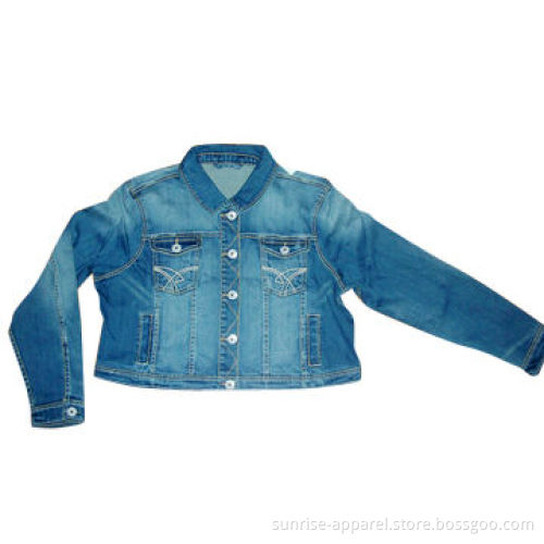Women's Cropped Denim Jacket with Heavy Thread